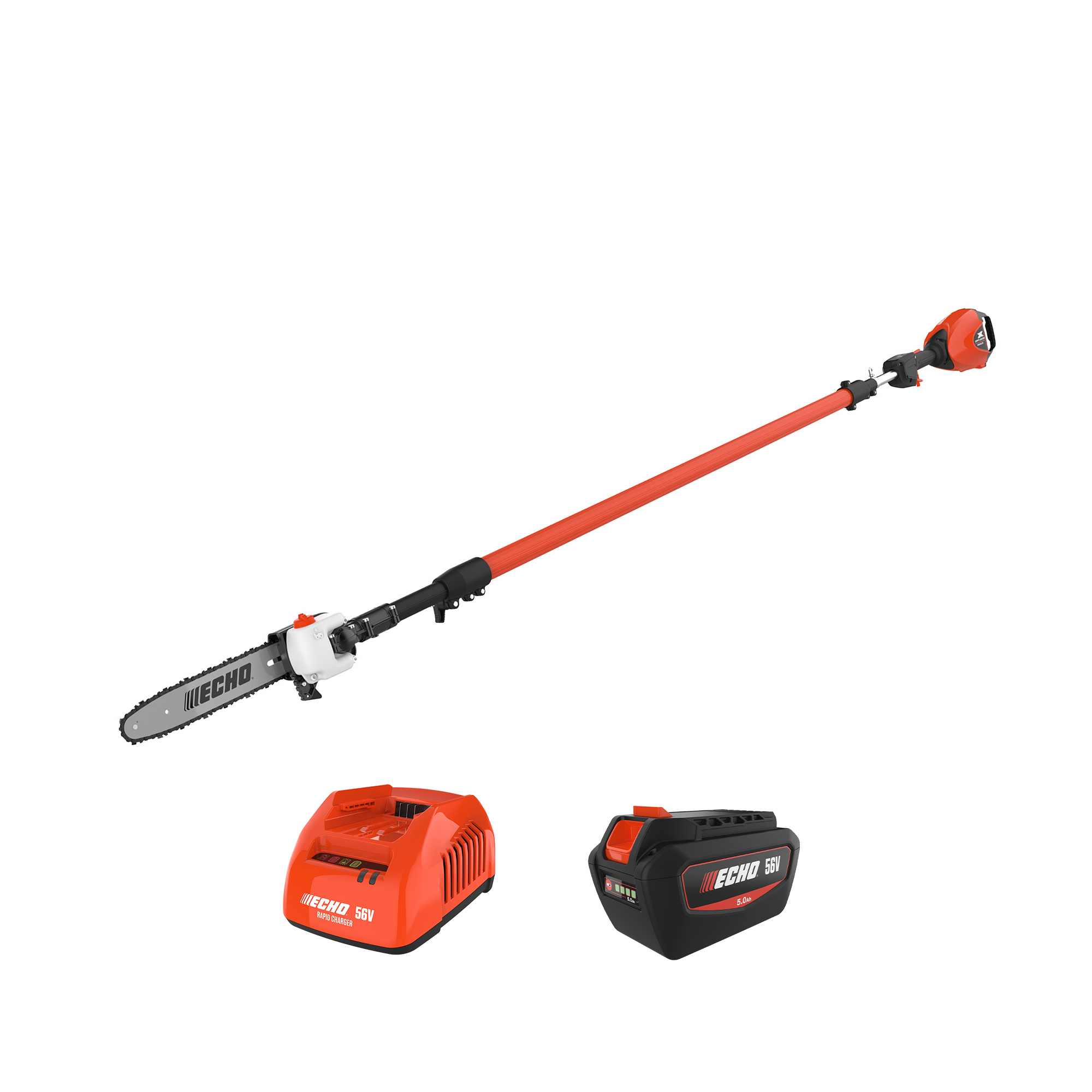 ECHO X Series, 56V Battery System, Battery-Powered Telescoping Shaft Power Pruner® Pole Saw, Volts 56, Blade Length 10 in, Includes 5.0Ah Battery and Rapid Charger, Model# DPPT-2600HR2